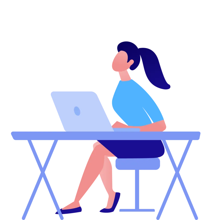 Ilustracja osoby pracującej przy laptopie nad działaniami marketingowymi